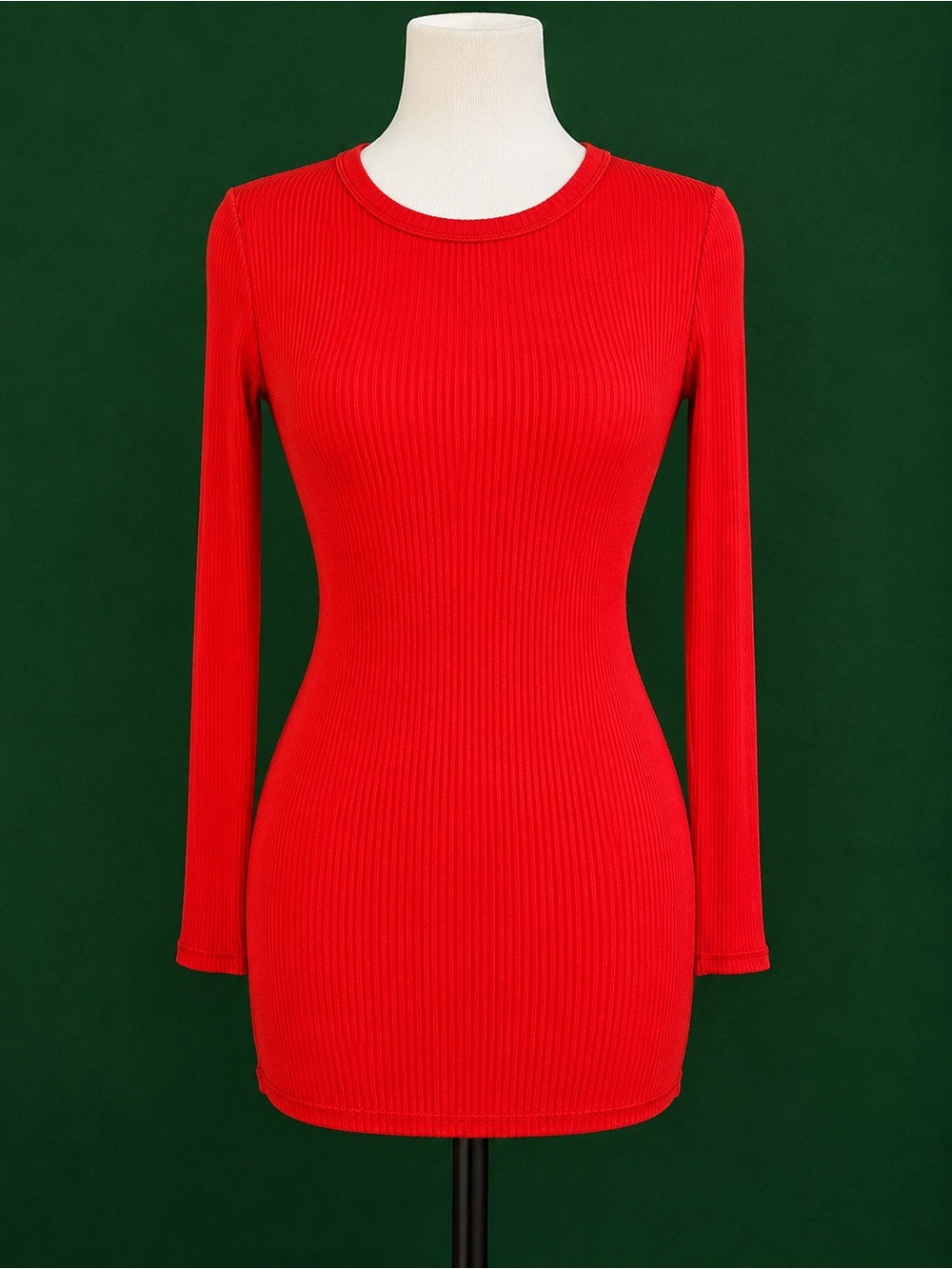 Alexander Wang Red Ribbed Long-Sleeve Bodycon Dress